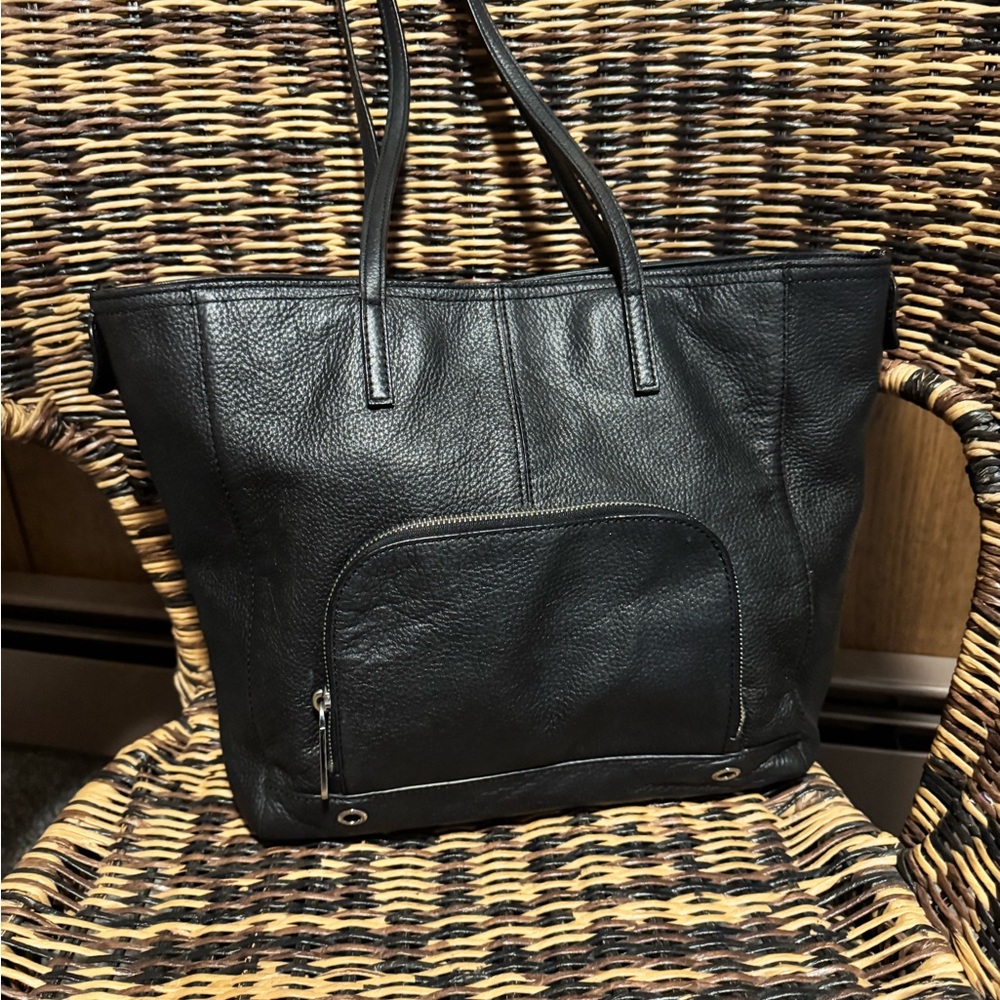 MILLY Large Black Pebbled Leather Tote Bag